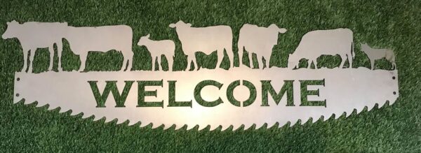 welcome saw blade with Cattle metal sign